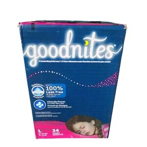 Goodnites Girls' Nighttime Bedtime Underwear, Size: L 68-95 LBS  NIB 34 Count!
